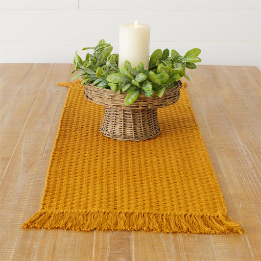 Woven Cotton Table Runner With Fringe - Mustard - The Brass Bee