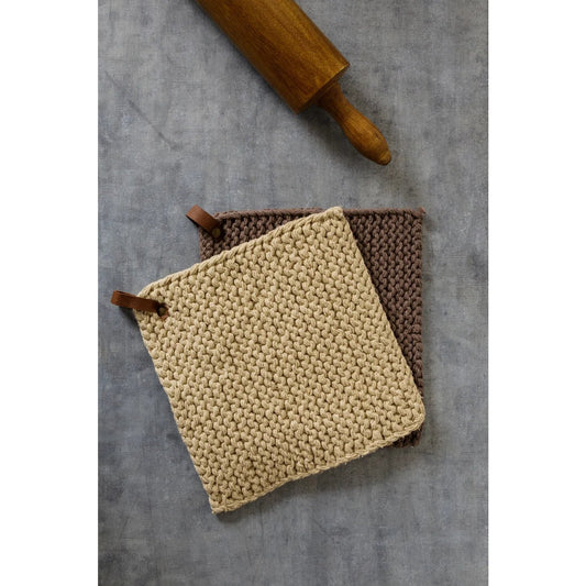 Knit Pot Holder, Brown & Tan