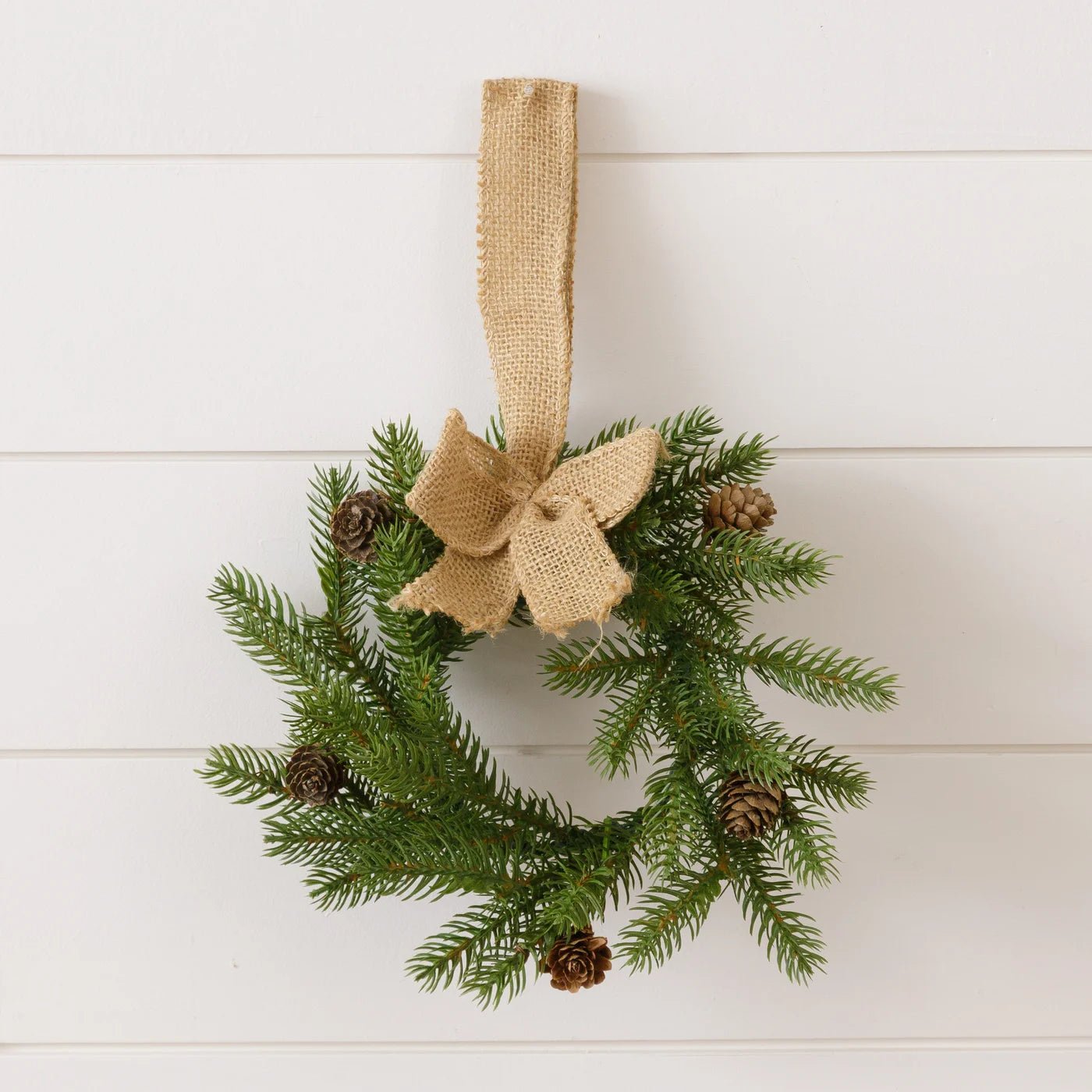Mini Pine Wreath with Burlap Bow