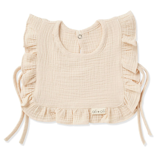 Muslin Cotton Ruffle Baby Bib (Ivory) - The Brass Bee