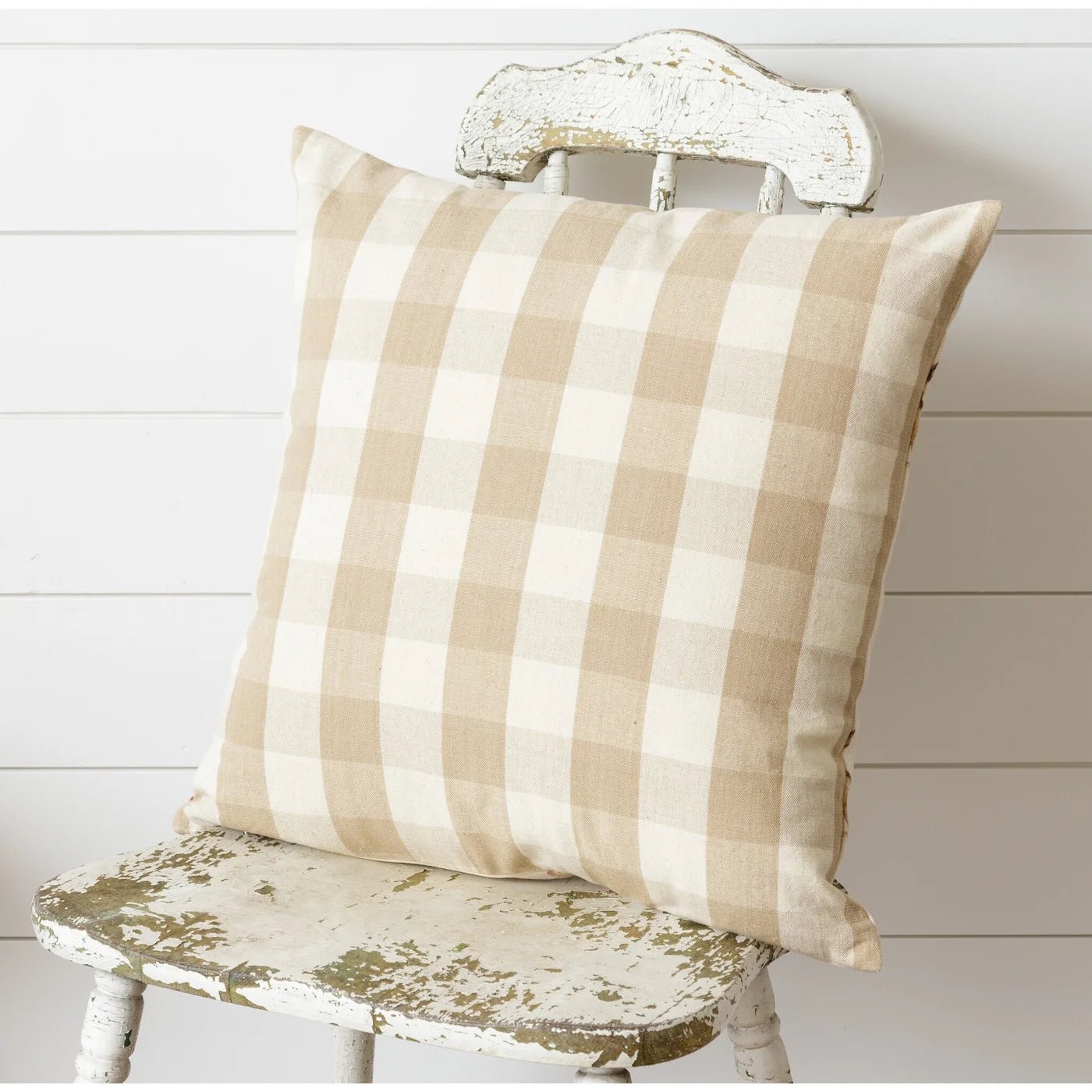 Rabbit and Tan Gingham Reversible Pillow - The Brass Bee
