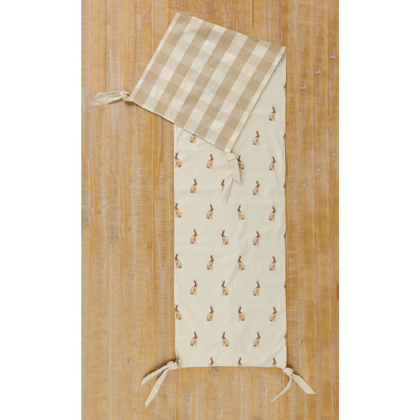Rabbit and Tan Gingham Reversible Table Runner - The Brass Bee
