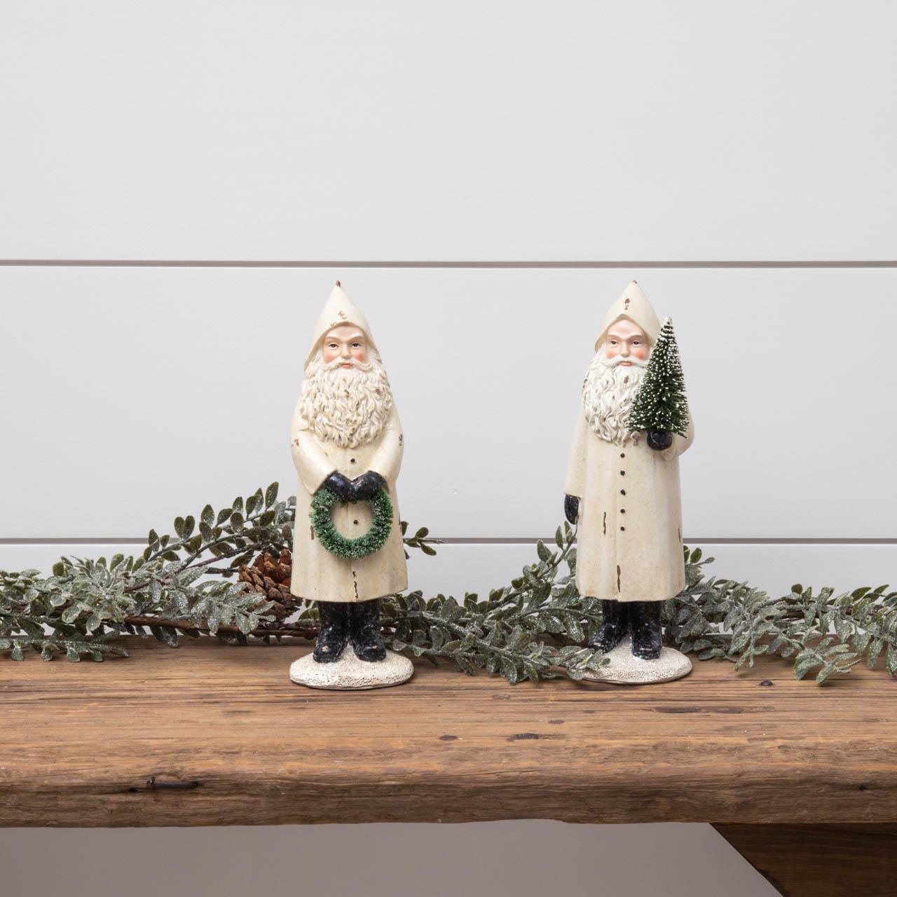White Glitter Vintage Santa Figurines - The Brass Bee