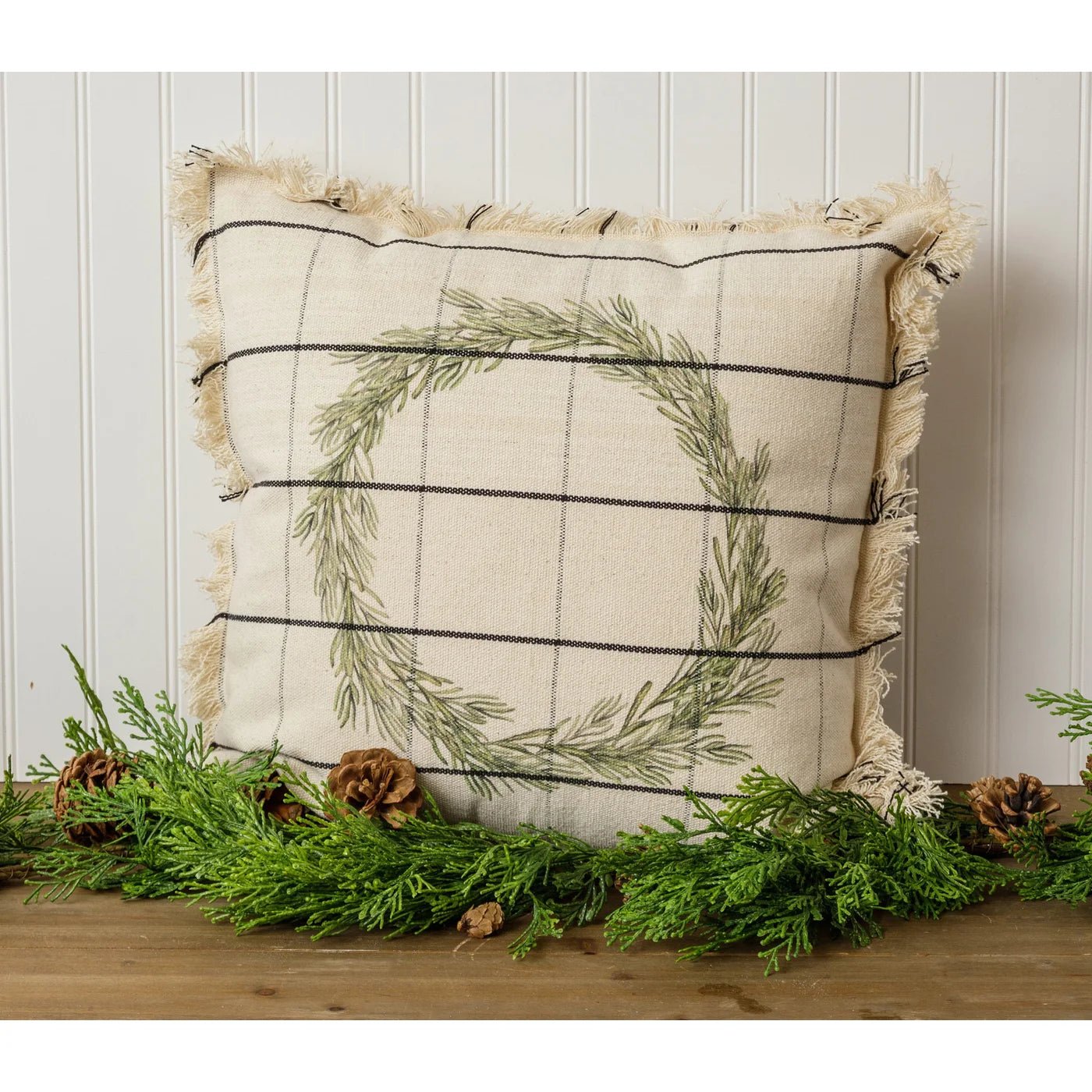 Window Pane Check Wreath Pillow