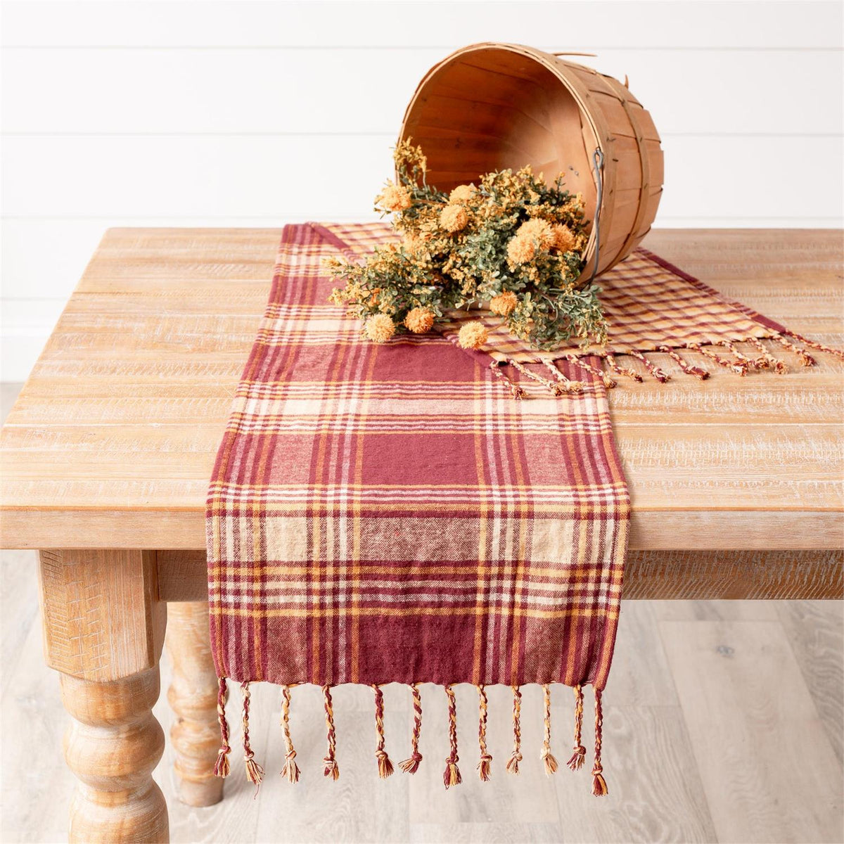 Reversible Table Runner - Burgundy & Mustard Plaid