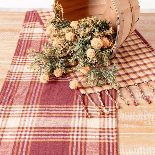 Reversible Table Runner - Burgundy & Mustard Plaid - The Brass Bee