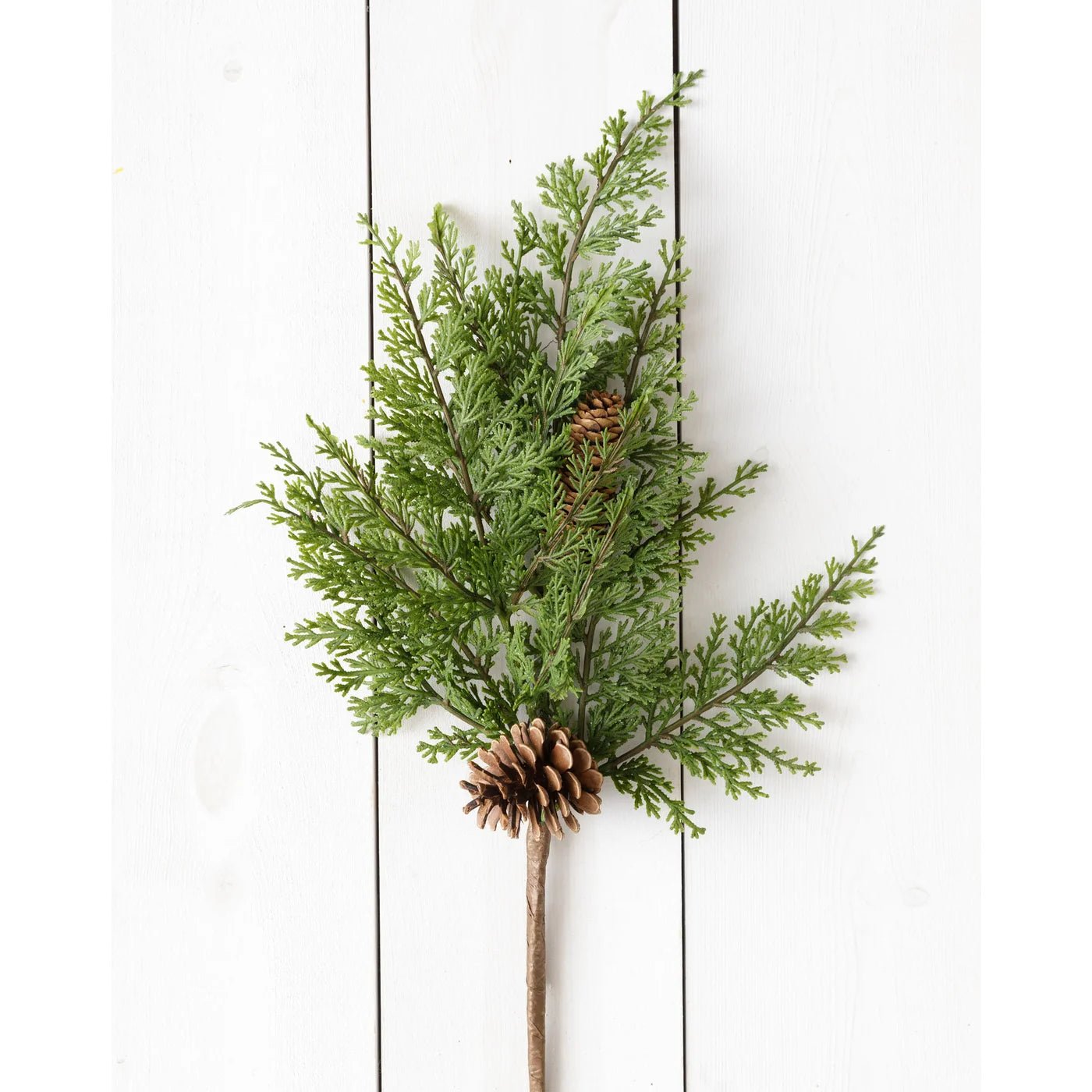 Branch of Artificial Cedar with Pinecone - The Brass Bee