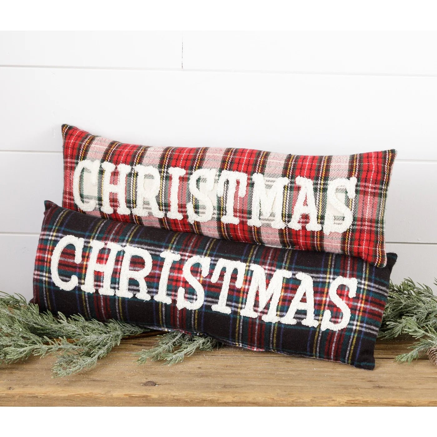 Christmas Pillow - Red Plaid, Black Plaid - The Brass Bee