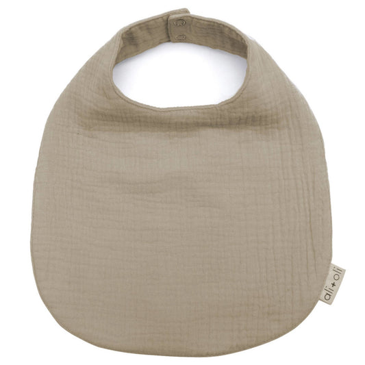 Muslin Cotton Snap Baby Bib (Taupe) - The Brass Bee