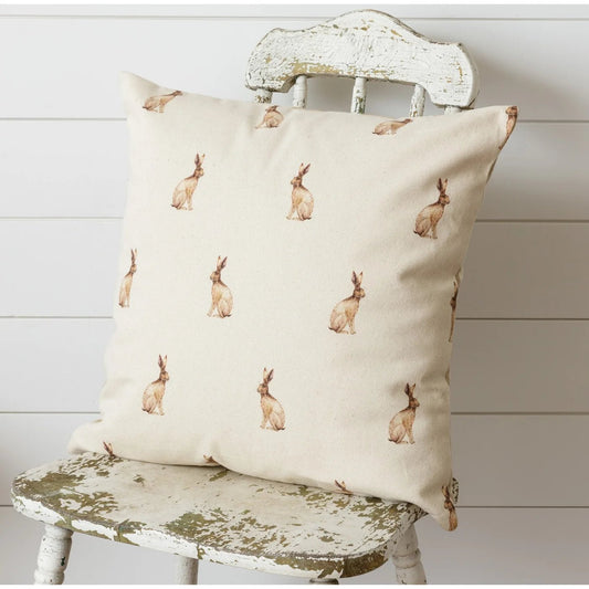Rabbit and Tan Gingham Reversible Pillow - The Brass Bee