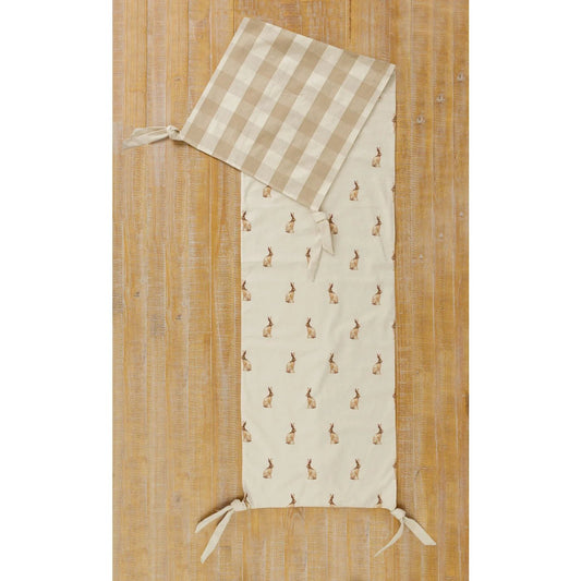 Rabbit and Tan Gingham Reversible Table Runner - The Brass Bee