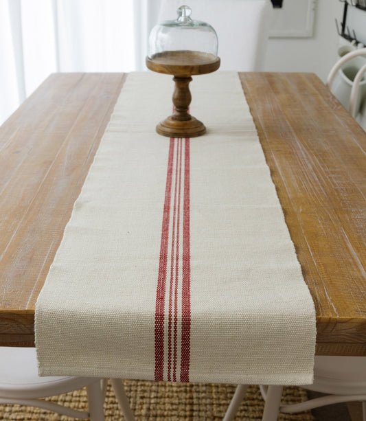 Red and Natural Grain Sack Striped Table Runner