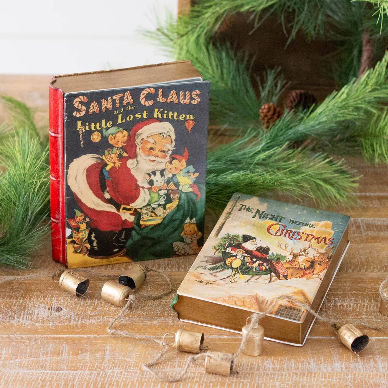 Vintage Christmas Nesting Metal Book Boxes - The Brass Bee